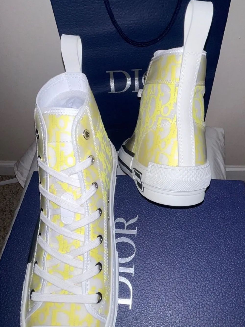 Dior Yellow and White High-Top Sneakers